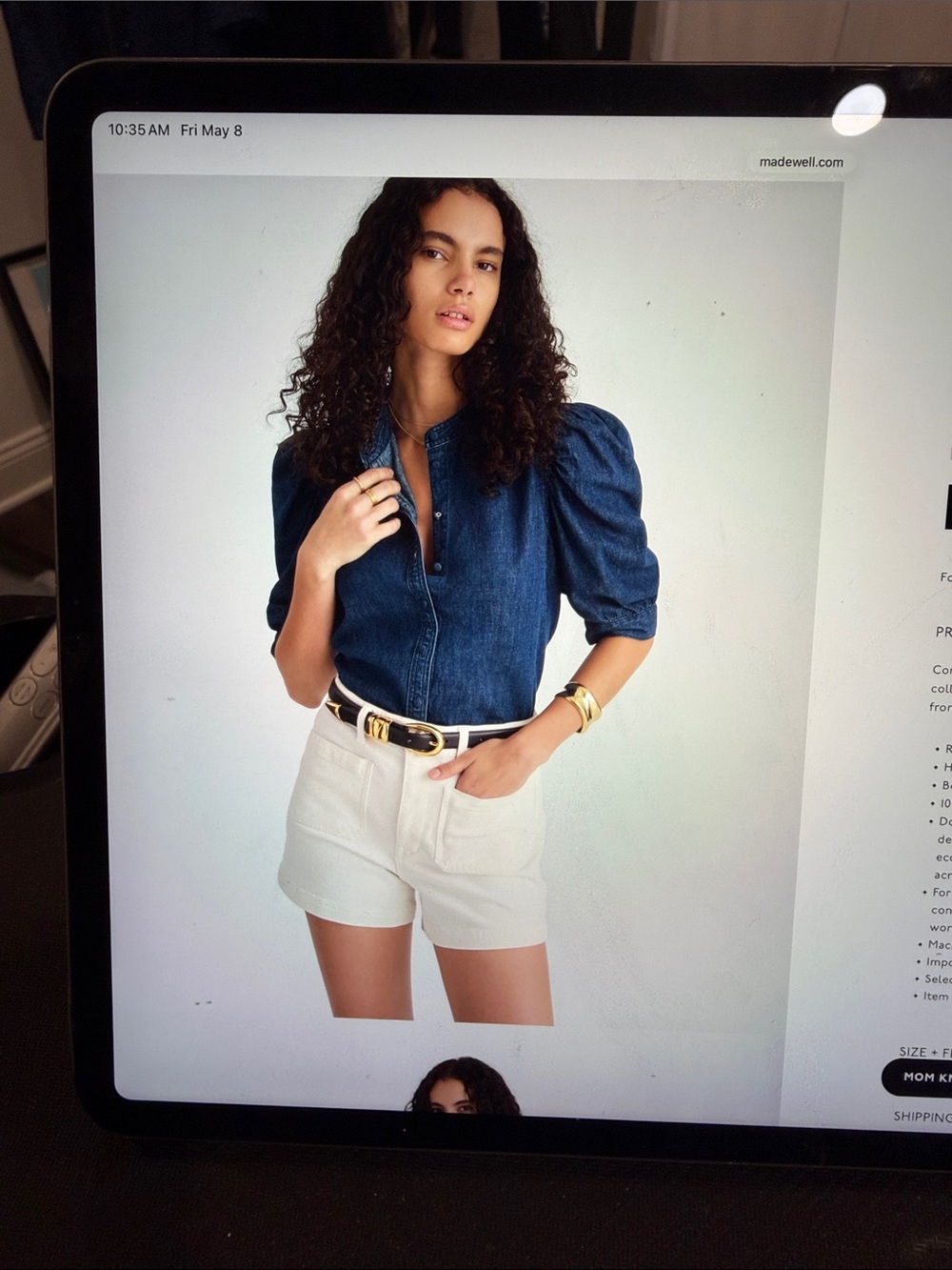 Madewell Denim Puff-Sleeve Button-Up in Medium Blue - Picture 2 of 4